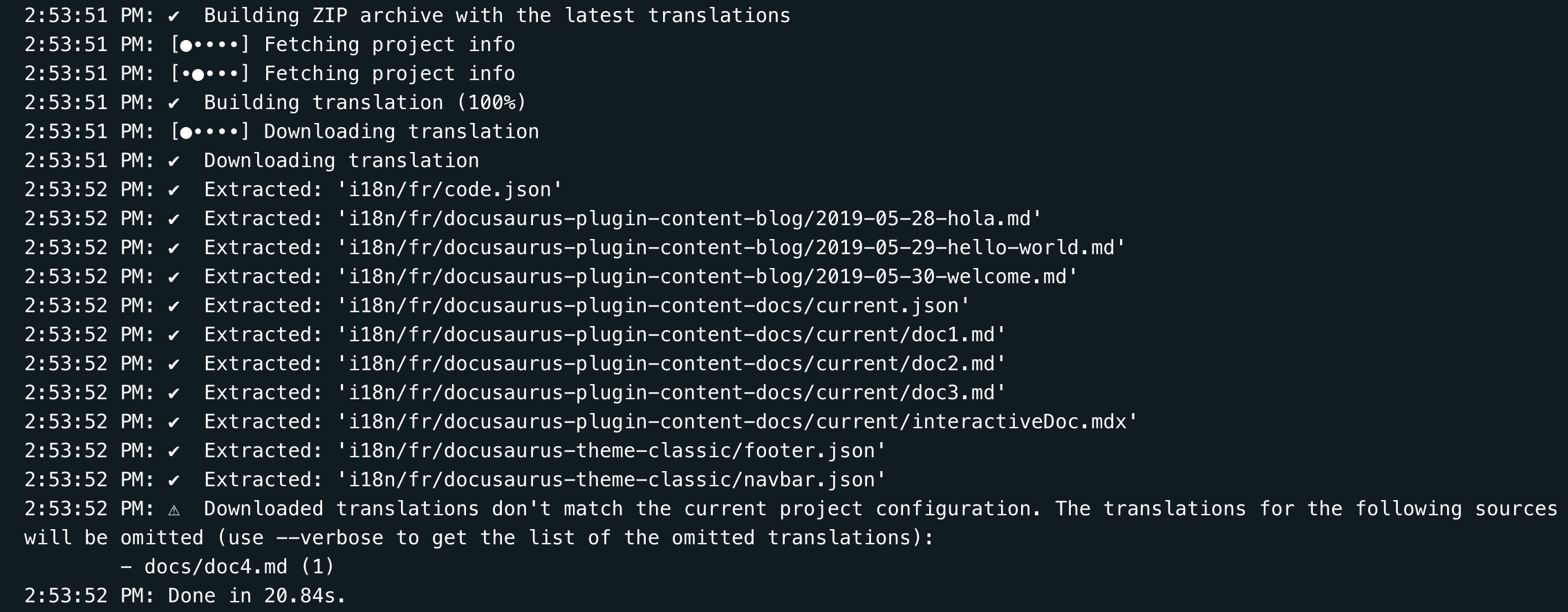 CLI de Crowdin : avertissement sur le chargement de la traduction